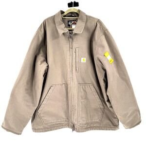 Carhartt Men's Loose Fit Washed Duck Sherpa-Lined Coat Jacket 2XL Brown Workwear